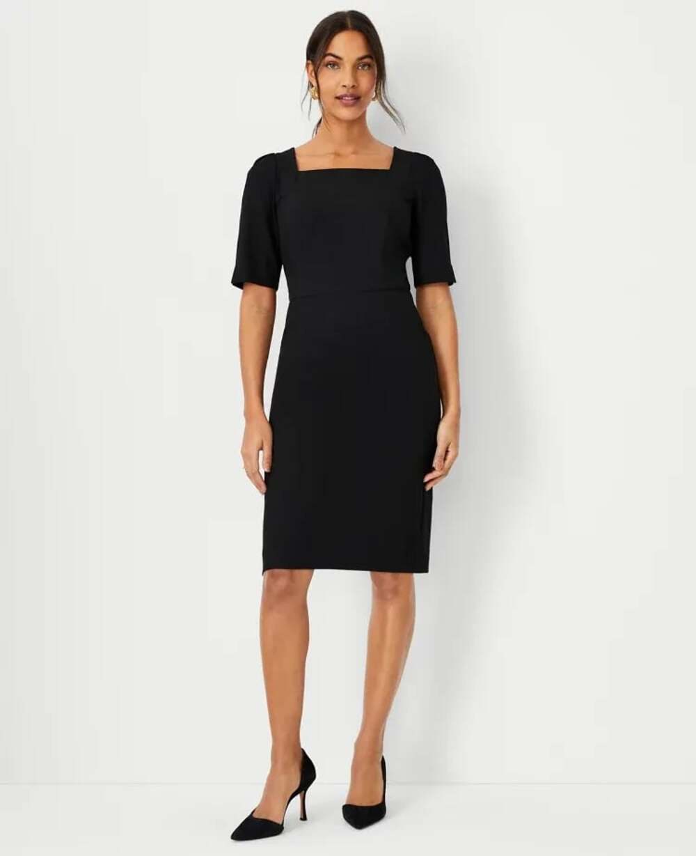 Ann Taylor Black Square Neck Short Sleeve Sheath Dress Size 12